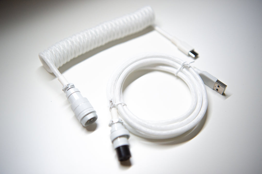 Keebz N Cables - Cables - Triple White Mechanical Keyboard Coiled Cable GX16 - Keebz N Cables