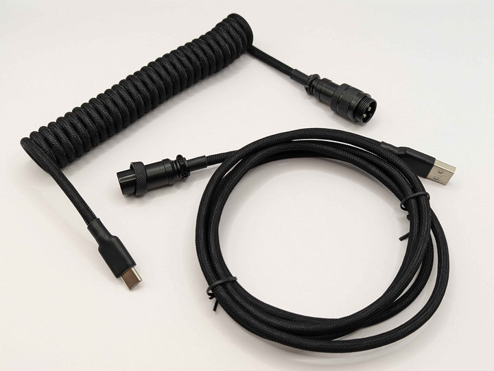 Keebz N Cables - Cables - Triple Black Mechanical Keyboard Coiled Cable GX16 - Keebz N Cables