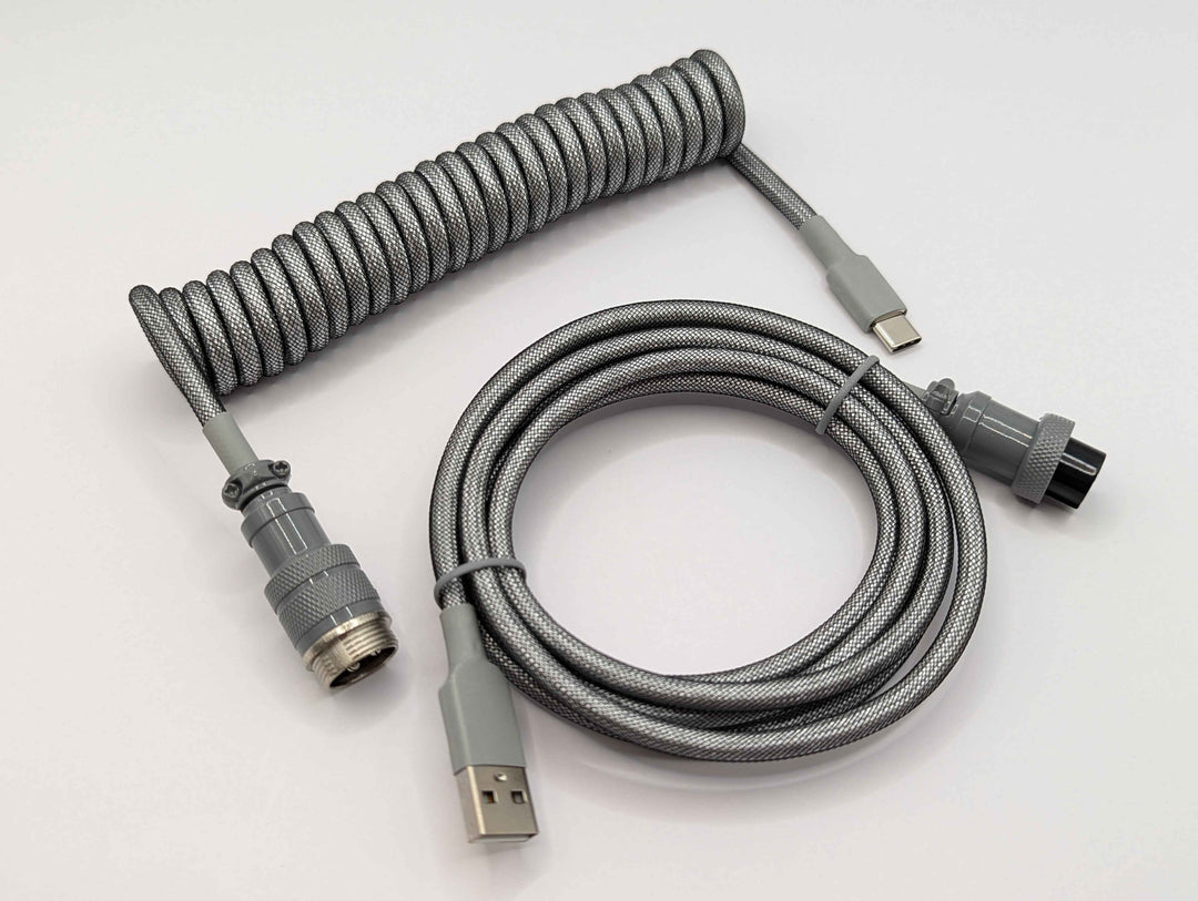 Keebz N Cables - Cables - Gunmetal Grey Mechanical Keyboard Coiled Cable GX16 - Keebz N Cables